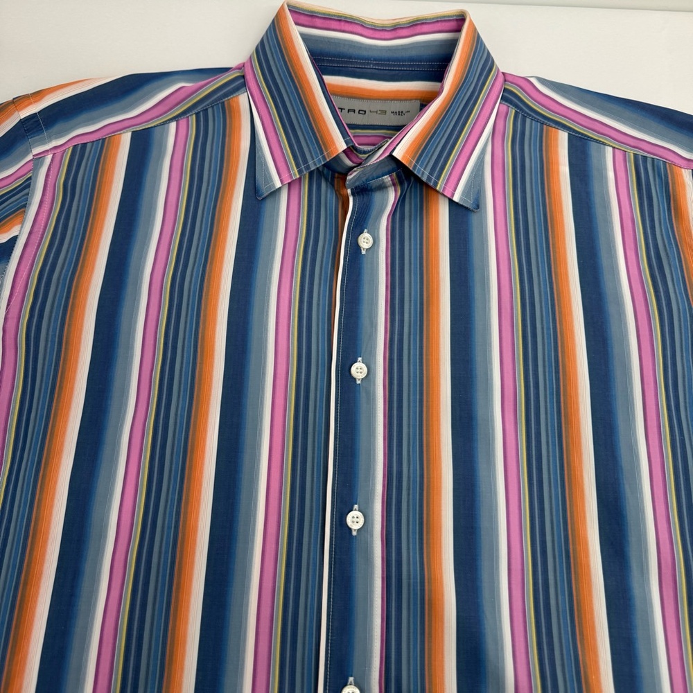 Etro Button Up Shirt Men’s 43 Multicolor Striped Cotton Made in Italy